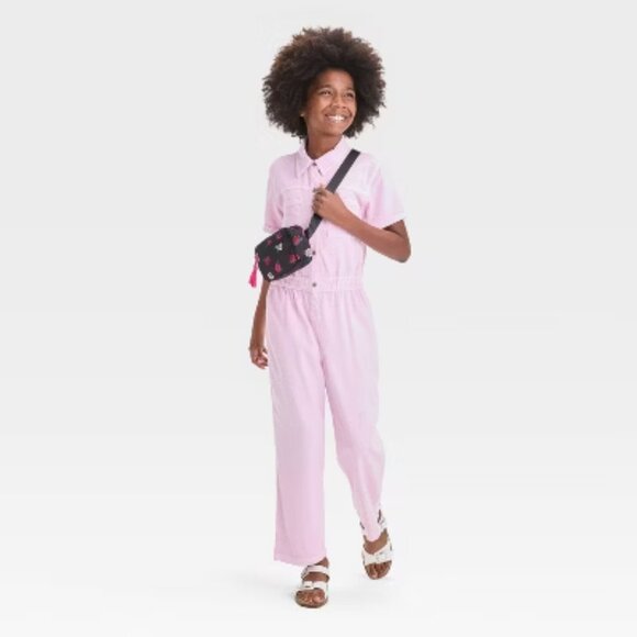 NEW Girls' Short Sleeve Utility Jumpsuit - Cat & Jack™ Light Purple - Picture 3 of 11